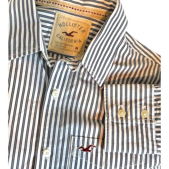 Hollister Men’s Pinstripe Heavy Cotton Button-Down Shirt Classic Coastal Prep M - Picture 5 of 9
